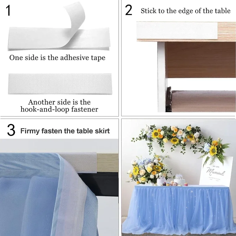 Sheer Table Skirt 3-Ply with LED Lights Gold Edge Wedding Party Cake Table Decoration