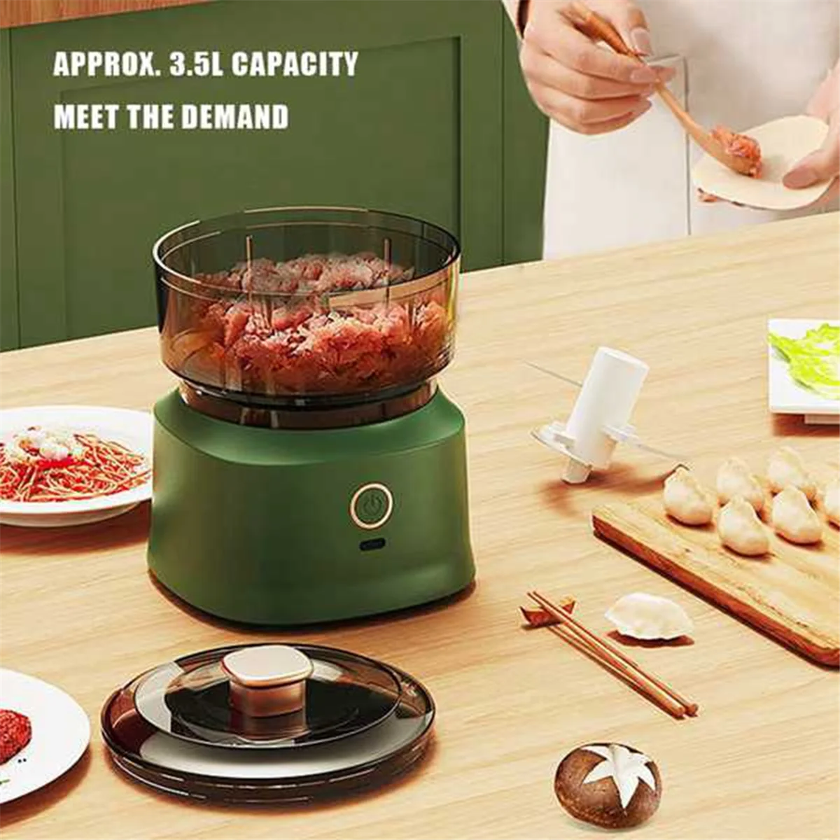 350ml Electric Garlic Chopper Mini Food Processor with Usb Charging for Onions Meat and Spices with Food Mixer Green