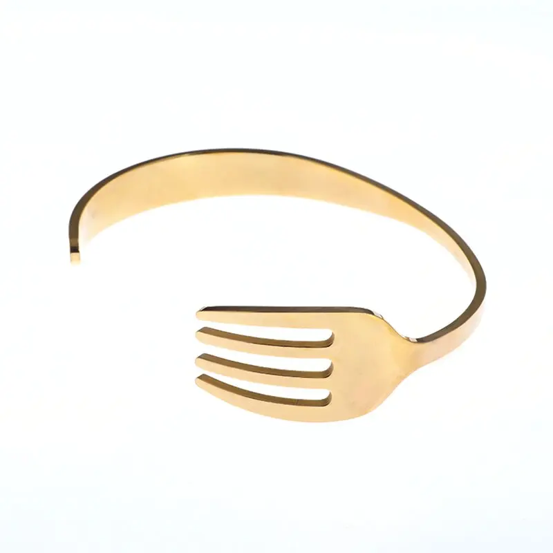 Stainless Steel Bracelet Simple Curved Cutlery Fork Cuff Fun Tricolor Open Men Ladies Hip Hop Cool Jewelry