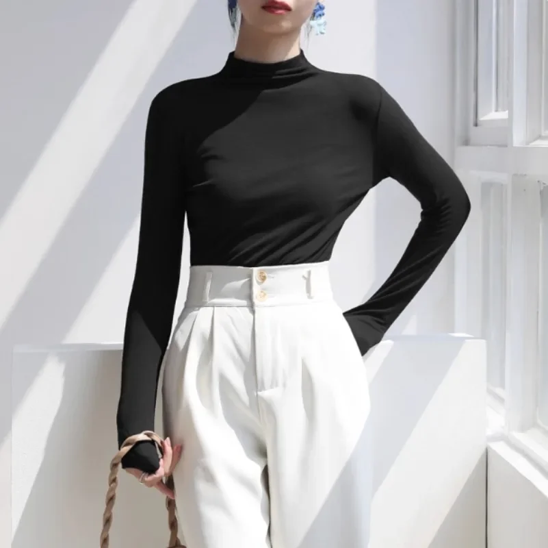 Women Cozy Long Sleeve Turtleneck Top Autumn Winter