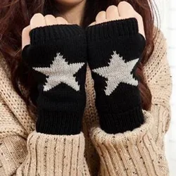 Winter Punk Y2K Star Knitted Gloves Fashion Men Women Pentagram Half Finger Warm Soft Mitten Five Pointed Star Fingerless Gloves