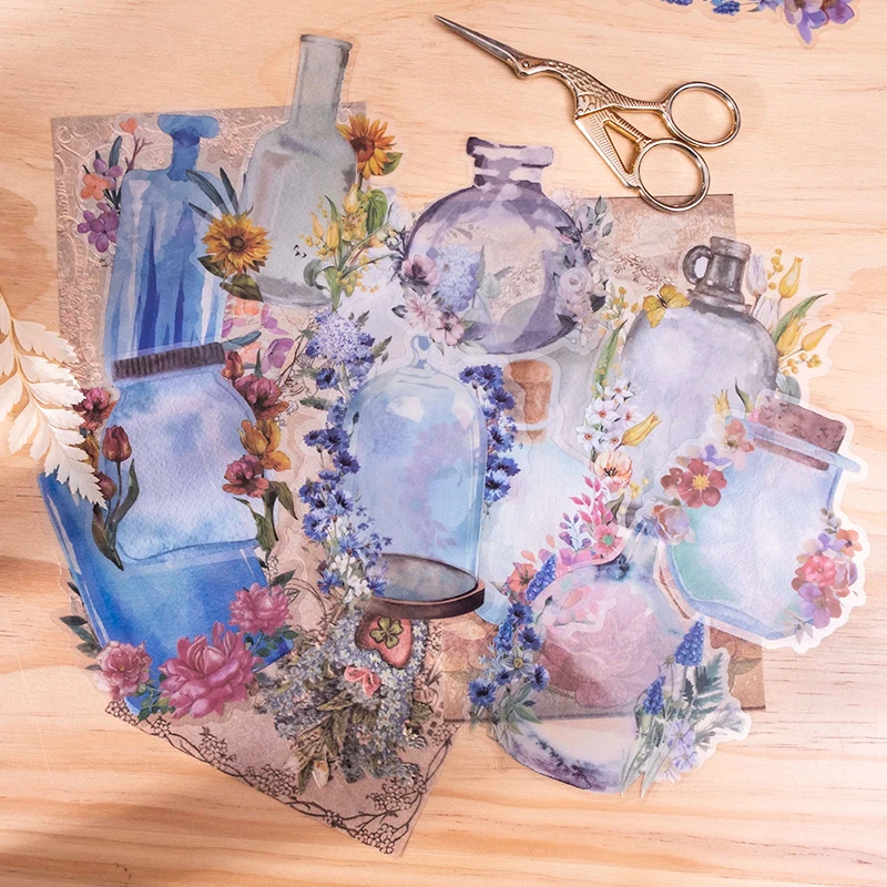 

Yoofun Watercolour Plants Bottle PET Stickers Aesthetic Sticker for Scrapbooking Botthle Diary Decoration Stationery