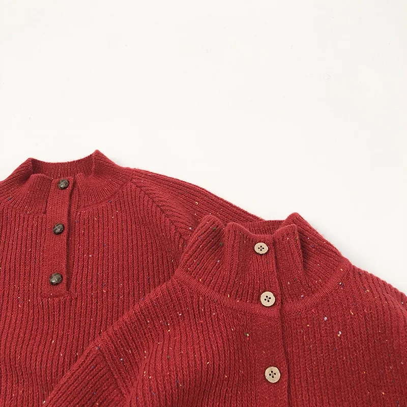 Red Knit Turtleneck Sweater for Kids Girls Christmas Outfit