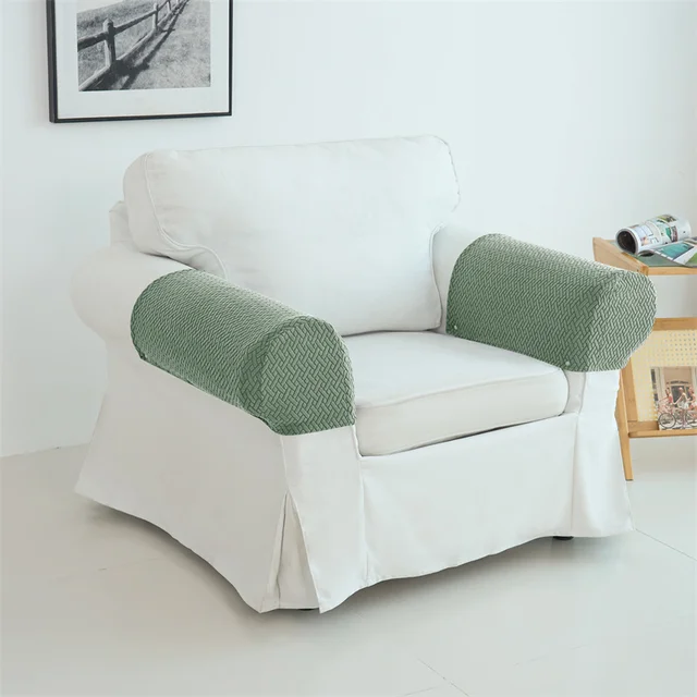 2 pz/set Jacquard Bracciolo Coprisedie Colore Solido Campione a prova di Polvere Divano Braccioli Copertura Universale per Soggiorno Complementi Arredo Casa 6