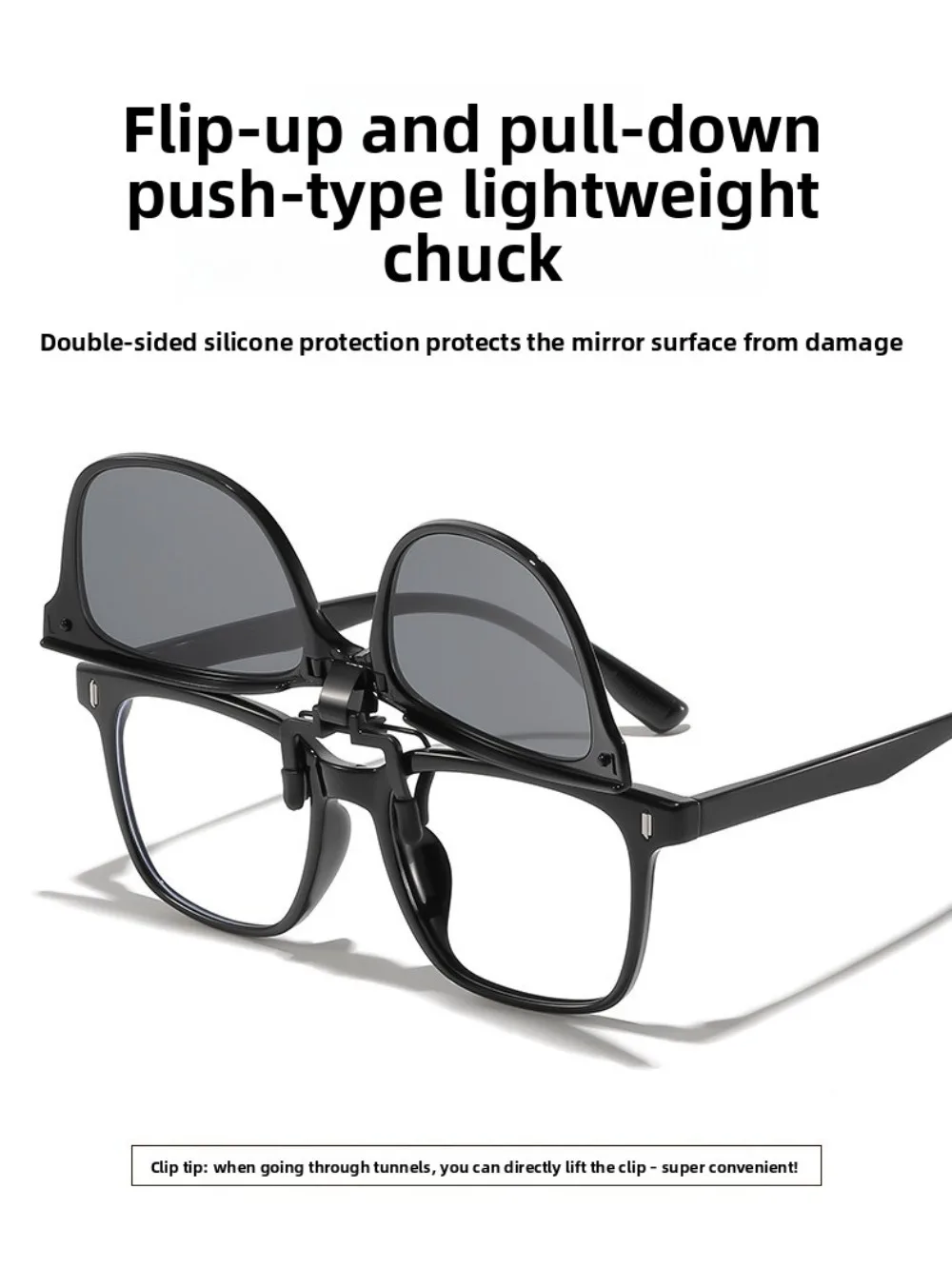 Vintage quadratische Clip-On-Sonnenbrille, ultraleichte, hochklappbare Anti-Blaulicht-Brille, faltbare Anti-Glare-Brille für Wettkampfspiele – Detail 3