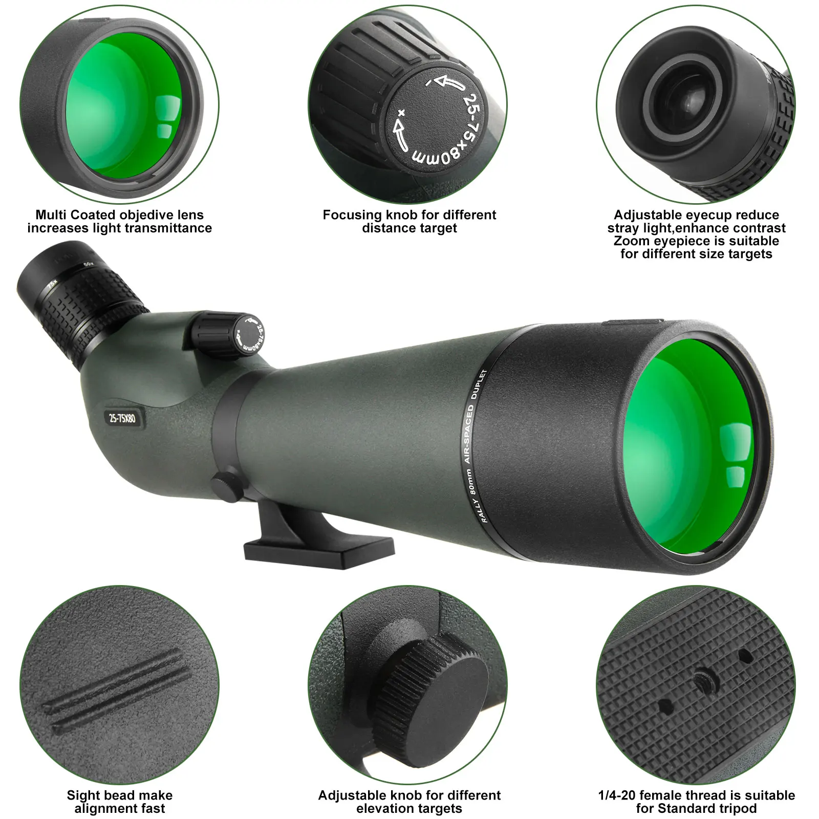 25-75x80 Telescope Spotting Scope Large Field Powerful Zoom Monocular With Phone Adapter Tripod For Bird Watching Camping 5