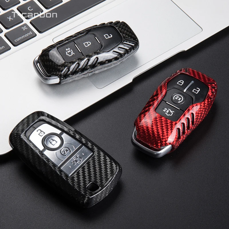 

Carbon Fiber Car Key Case For Ford Explorer EDGE Taurus Mustang 3 4 ST Mondeo Focus Fiesta MK4 Mk8 Everest Ranger Fusion Kuga