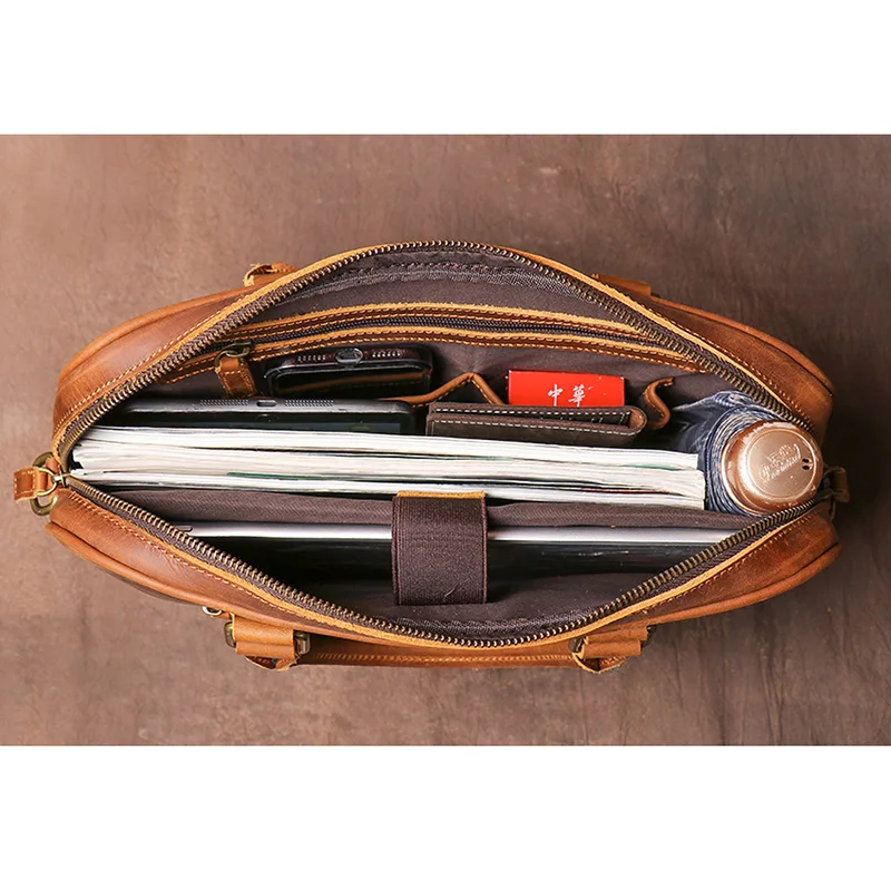 Vintage Men's Leather Briefcase Designer High Quality Crossbody Bag Business Brown Handbag Messenger Bag Men's Laptop Bag ﻿ 6