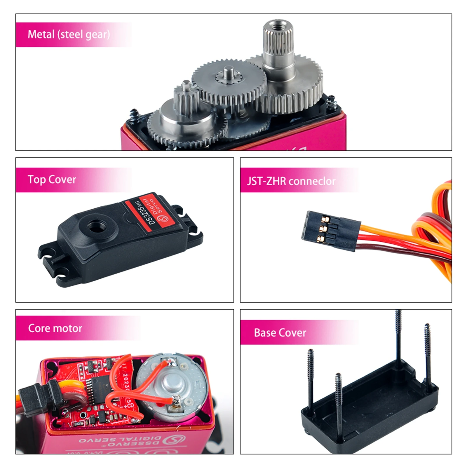 Servo numérique DSServo DS3235 35KG monté sur châssis de voiture RC, étanche IP66