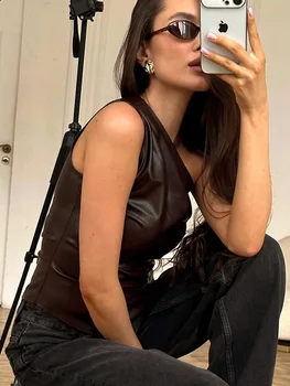 Pure Color Slim One-Shoulder Sleeveless Jacket with Slanting Collar And Zipper for Women Fall Winter 2025 Fashion Show Thin 1