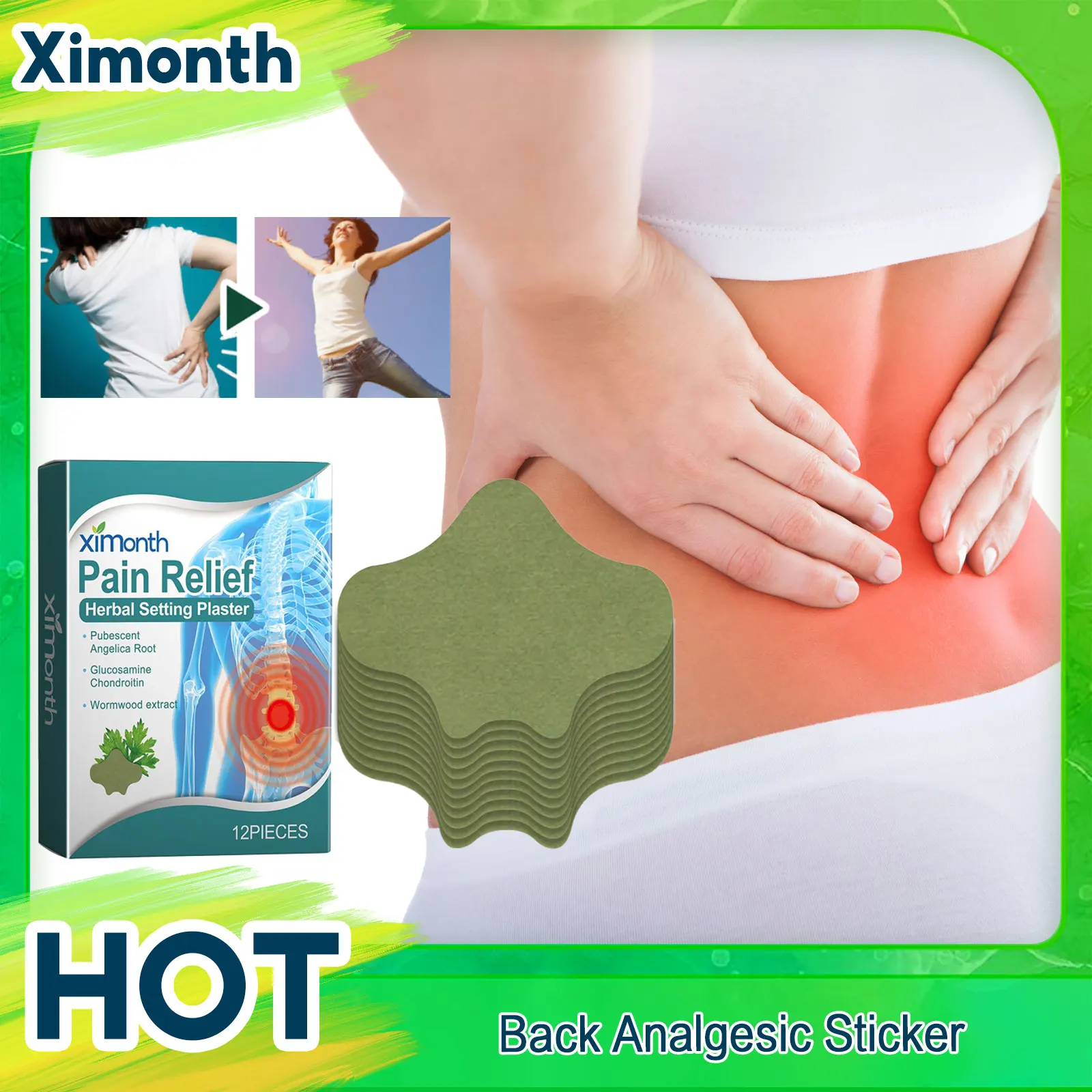 Back Analgesic Sticker Relieve Lumbar Sprain Muscle Ache Hip Nerve Pain Relief Anti Inflammation Sciatica Nerve Treatment Patch