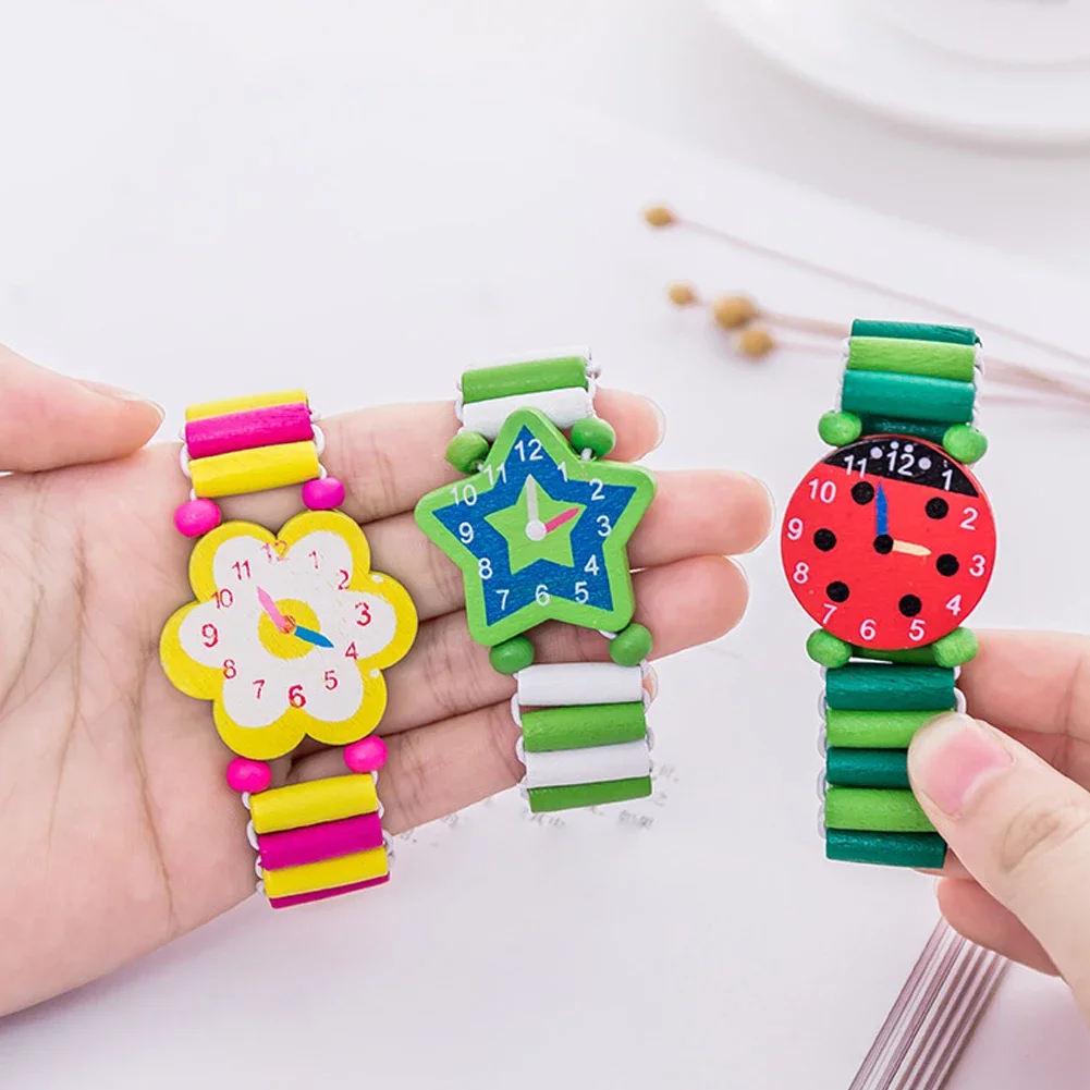 1PC Kids Girl Colorful Wood Bracelets Children Elastic Watch Wristbands Baby Toy Bracelet Educational Toys Birthday Gift Jewelry