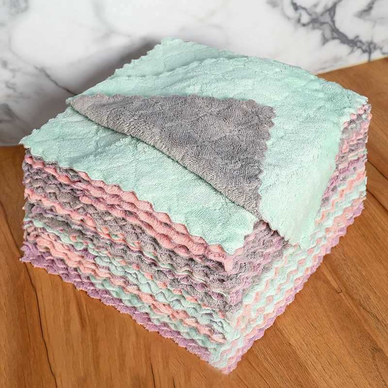 Multifunctional Two-color Thickening Absorbent Cleaning Rag 10pcs Dish Towel Scouring Pad Kitchen Non-stick Oil Cloth