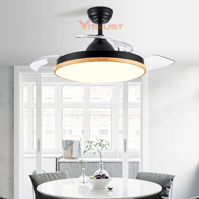 Nordic Led Ceiling Fan with Light Lamp 36inch 42in Black White Wooden Invisible Ceiling Fan Remote Control Ventilador De Teto