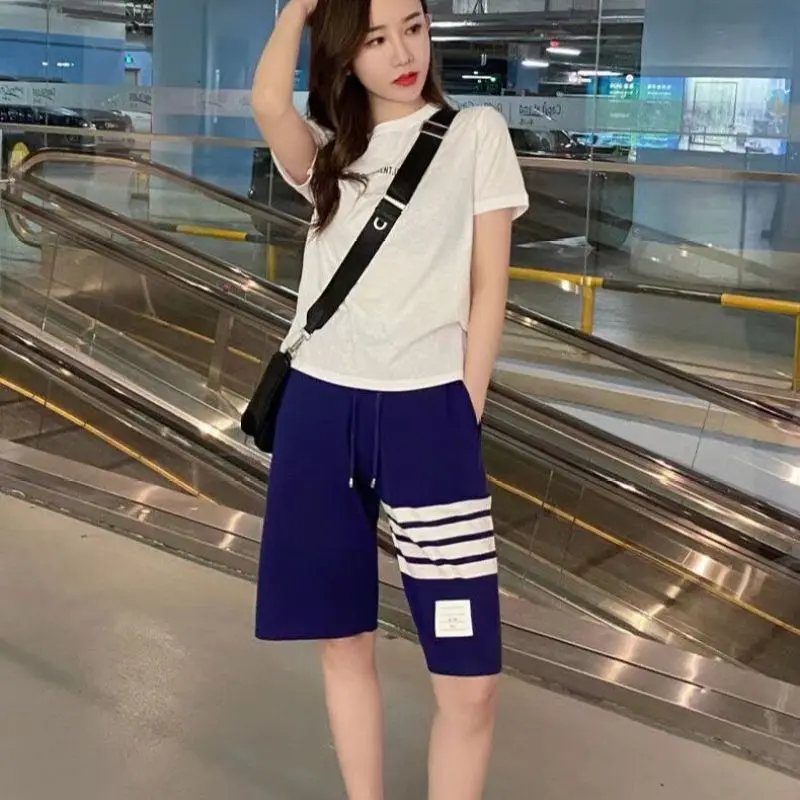 Clothes for men Summer Striped Knitted Shorts Trendy Casual Couple Loose Pants Casual Straight Shorts