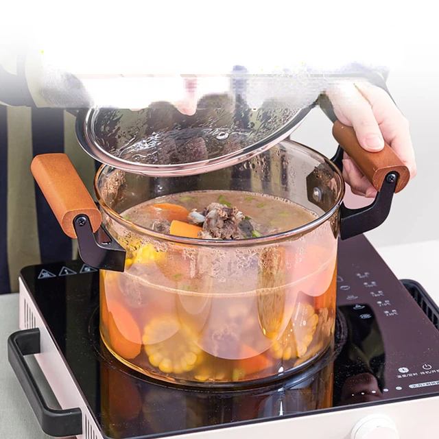 Pentola per minestra vetro borosilicato alto fiamma aperta pentola  binaurale ispessita antideflagrante fornello a Gas fornello a induzione  universale - AliExpress