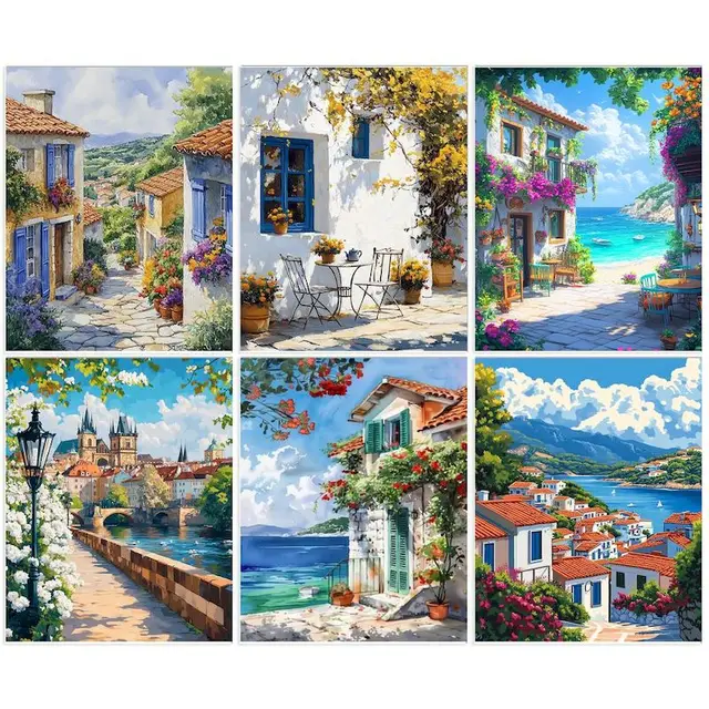 GATYZTORY Oil Painting By Numbers Seascape Town For Adults Coloring By Numbers DIY Gift Wall Decoration Acrylic Paints Kit Art 1