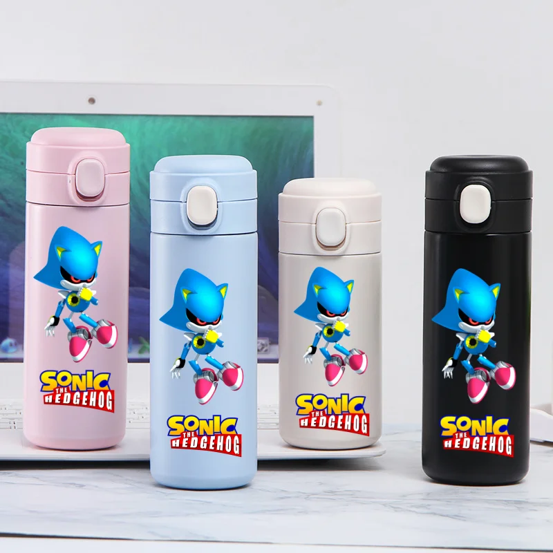 thumbnail image 1 of Taza de agua de acero inoxidable Sonic The Hedgehog de 420 ml, a prueba de fugas, termo de vacío, portátil, para viajes, taza para beber con dibujos animados para niños, regalo, 1 of 5