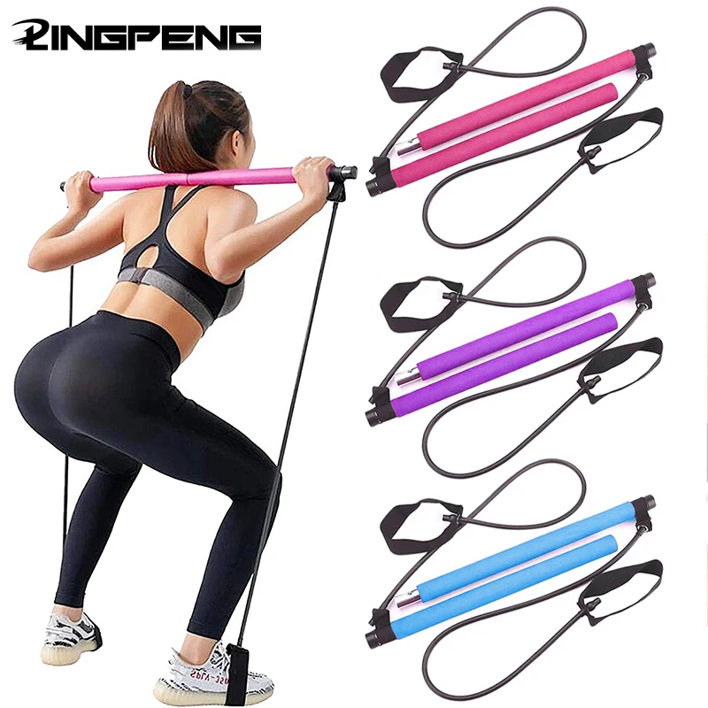 

Multifunctional Pilates Bar Combination Fitness Bar Yoga Chest Expansion Tension Rope Back Trainer Elastic Rope Stretching Belt