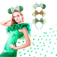 

Mickey Mouse Headband St. Patrick's Day Irish Party Decoration Hairband Lucky Green Shamrocks Hair Clip Festival Hair Accessory