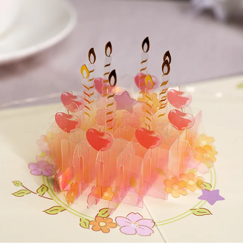 3D Pop Up Crystal Cake Thank You Greeting Cards Birthday Card Postcards Holiday Wishes Friend Valentines Gifts