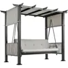 2 in 1 Design Porch Swing with Canopy,  Adjustable Curtains, Outdoor Patio Swing Chair for Garden, 3-Seat Patio Swing Bed 6