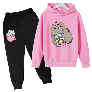 Cute Nutella Cat Cartoon Print Hoodie Kids Clothes Funny Sweatshirt For Girls/boys Harajuku Kawaii Winter Children Clothing Sets 1