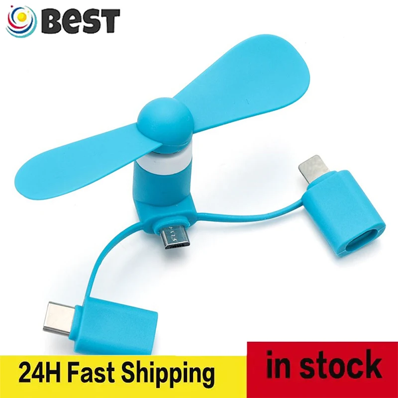 

3 IN 1 Travel Portable Cell Fan Mini Cooling Cooler for HTC Cell High Quality Type-c Micro USB iPhone Port Portable Mini Fans