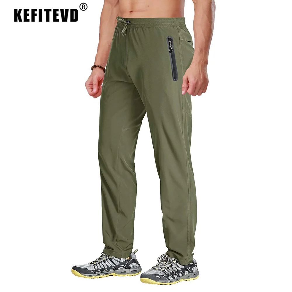 KEFITEVD 가벼운 퀵 드라이 하이킹 팬츠 남성 신축성 허리 드로스트링 ..