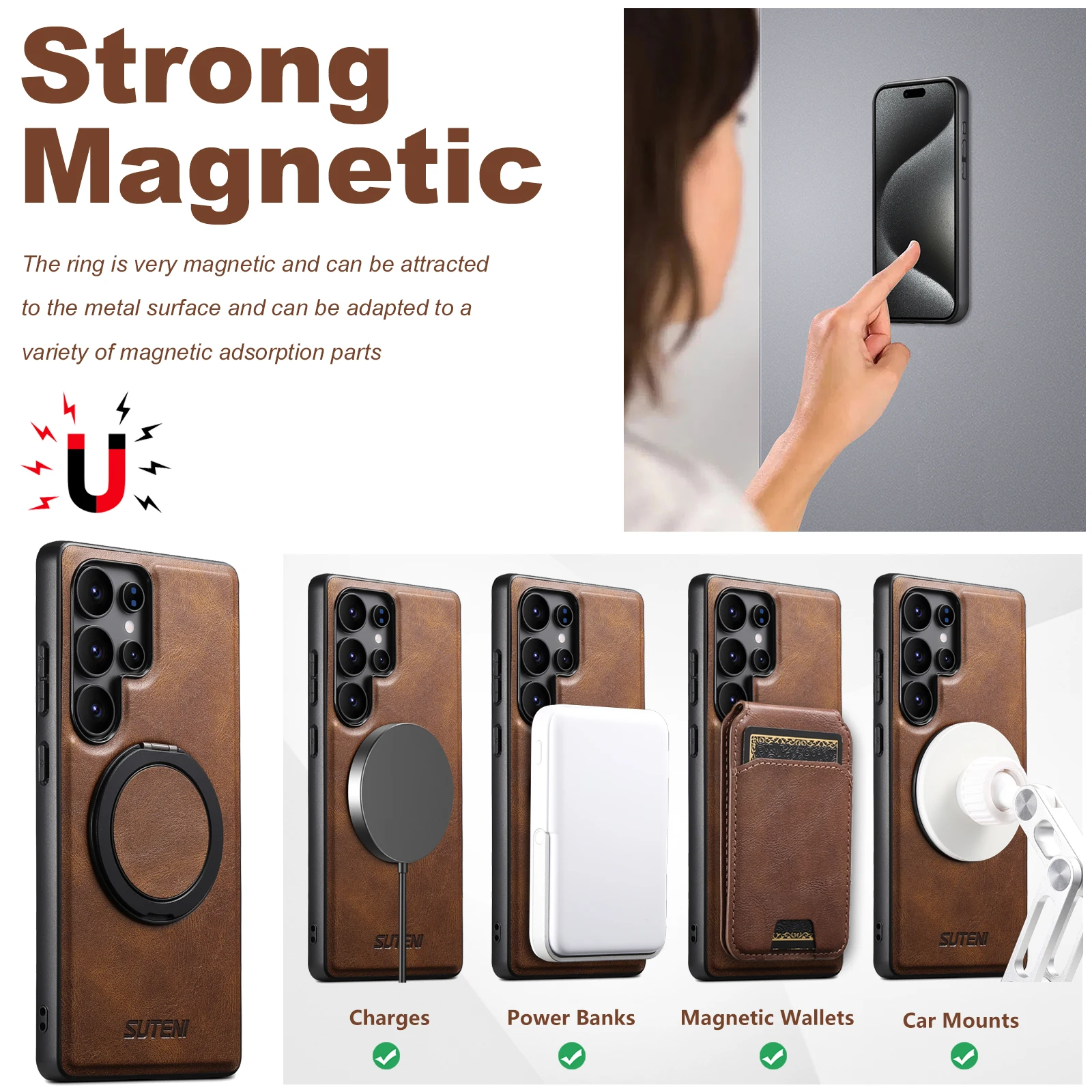 Luxury Classic Business Oil Wax Texture Faux Leather Phone Case with Magnetic Stand Cover