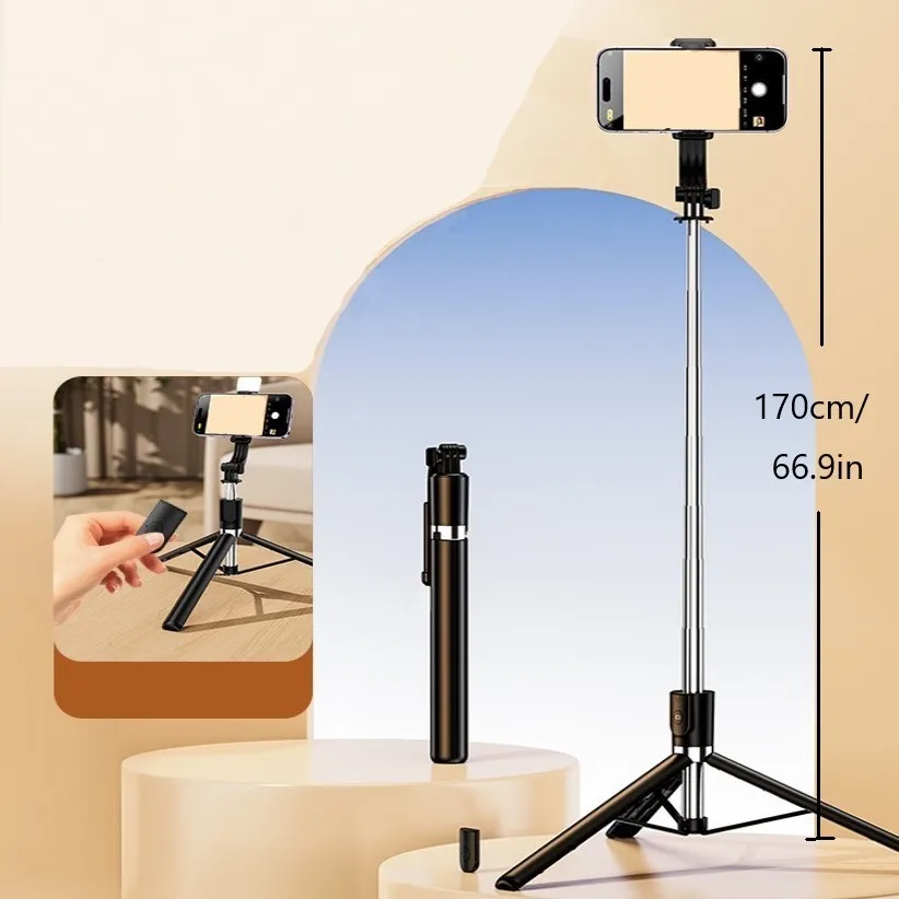 Phone Selfie Tripod 1.7-meter Selfie Pole Tripod 360 degree Rotation Universal Live Streaming Stand for Mobile Phone