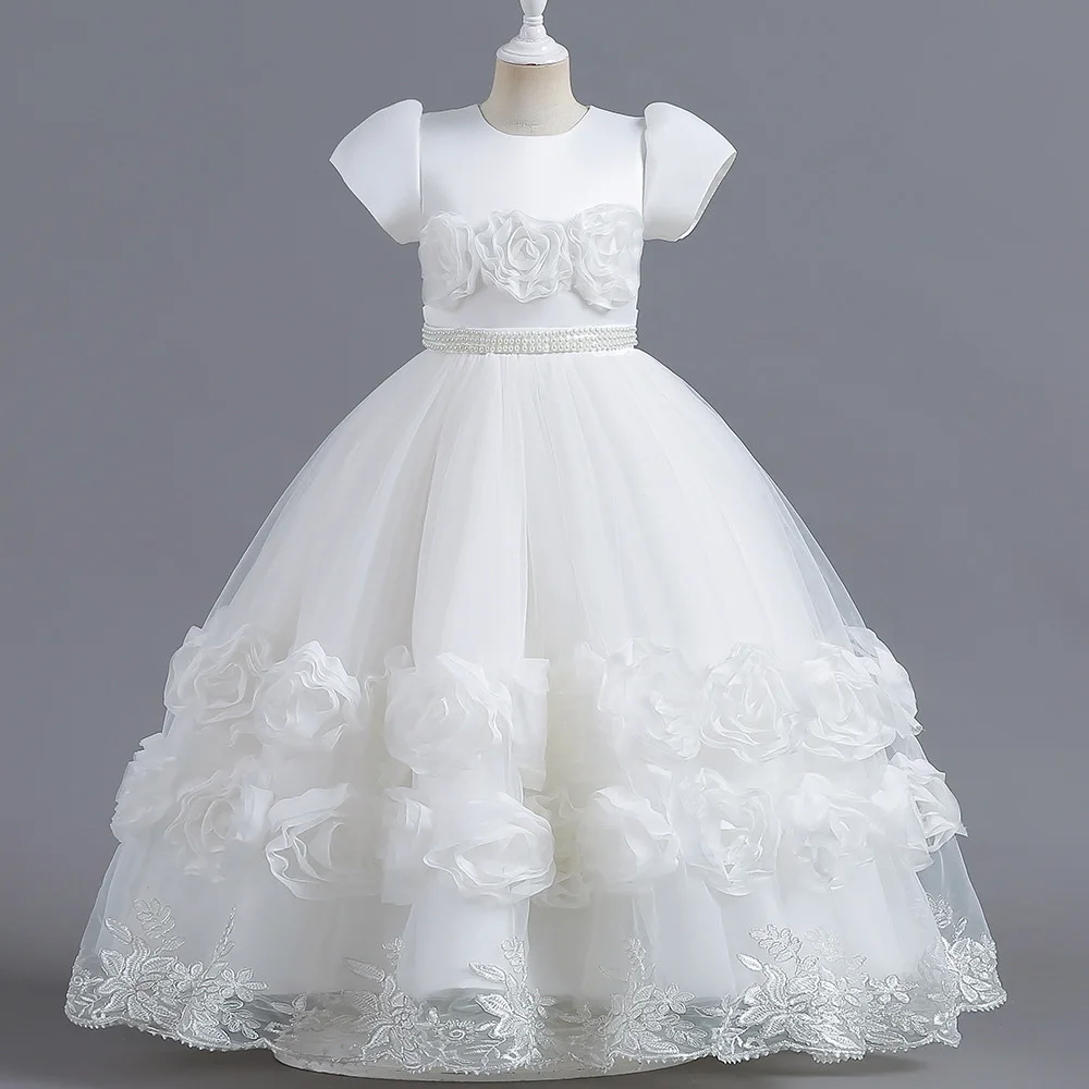 Puffy Flower Girl Dress para crianças, Traje de Natal para crianças, Pageant Party, Vestidos de dama de honra para menina, Princesa Wedding Ball Gown