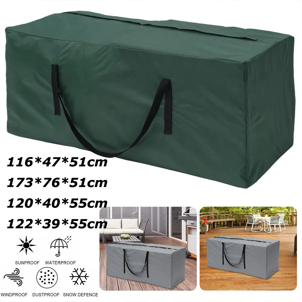Garden Furniture Cushion Storage Bag Waterproof Anti-UV Rectangle Outdoor Furniture Protective Cover