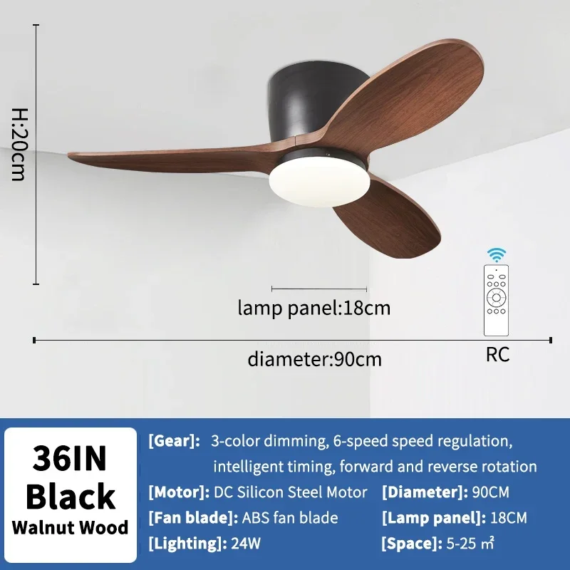36 Inch Modern Low Floor Ceiling Fan Light Remote Control Living Room Bedroom Dining Room Ceiling Fan Pendant Light ceiling fan,led ceiling fan lights,led fan light