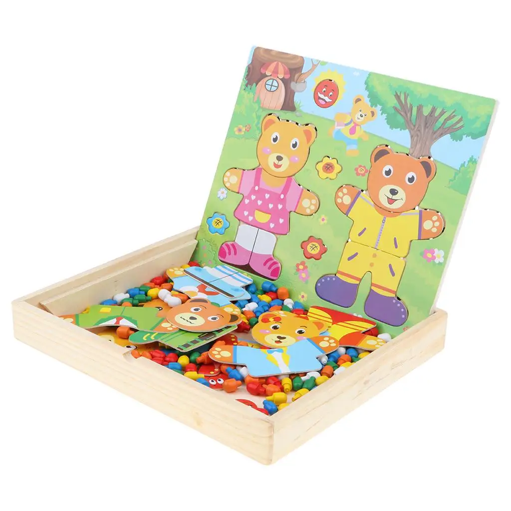 

Baby Wooden Educational Toys Bear Mushroom Nails Jigsaw Puzzle