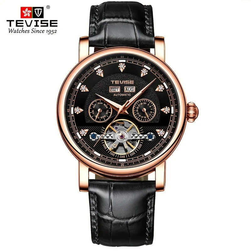 TEVISE Noctilucent Hot Style Calendar Business Watch Machinery Men's Wristwatch Automatic Mechanical Waterproof Watch