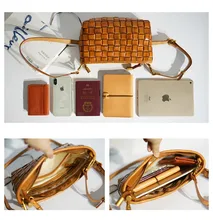  Vintage fashion desig top layer cowhide ladies weave small shoulder bag outside organizer real leather girls work party skew bag 
