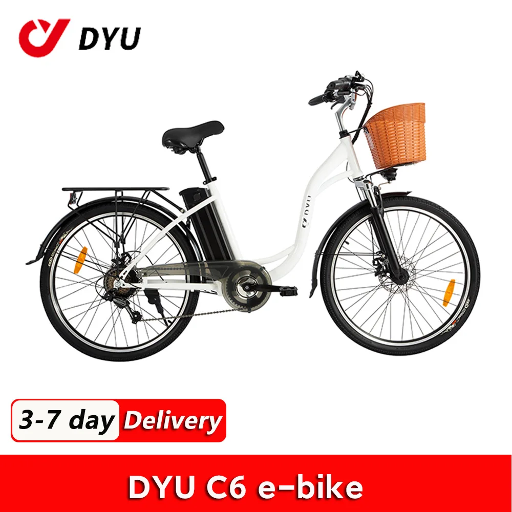 Dyu C6 Bici Elettrica 350W Bicicletta Elettrica Urbana 36V 12.5Ah Batteria Al Litio 26 Pollici Assist E Bike