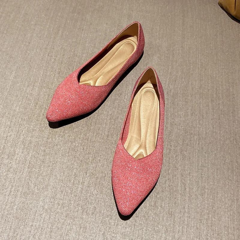 Stretch Knit Ballet Flats Women Loafers 2022 Spring Breathable Flat Shoes Women Fashion Casual Pointed Toe Boat Shoes Female