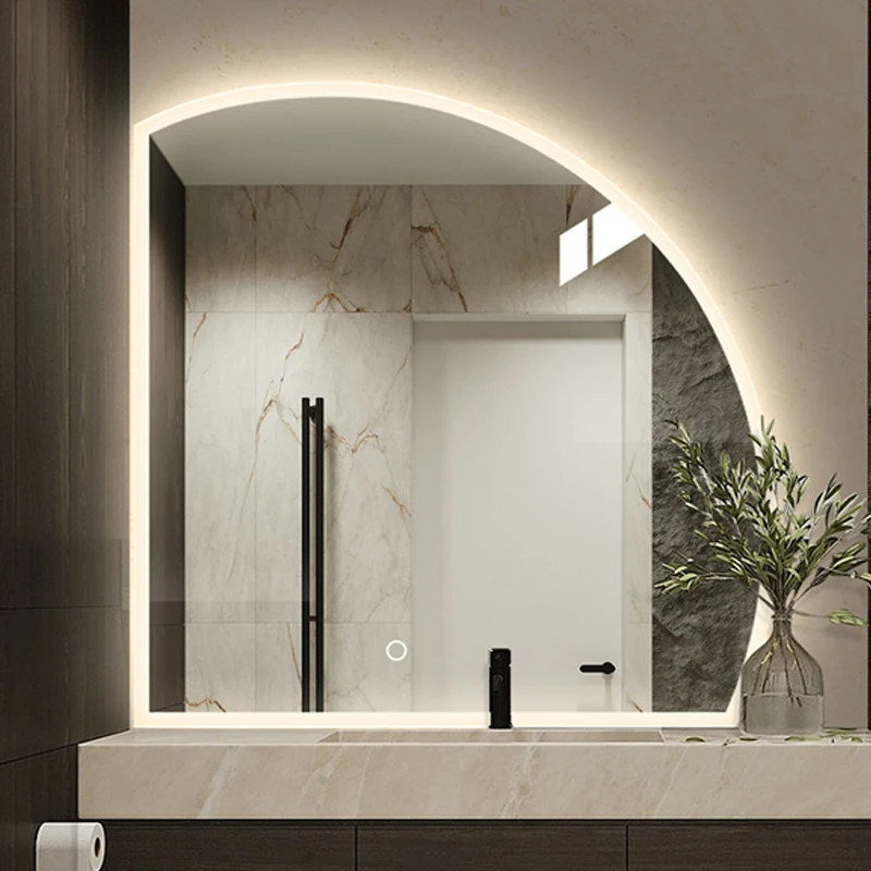 Bathroom mirror frameless touch sensor Bluetooth decorative wall mounted intelligent bathroom half moon mirror with LED light