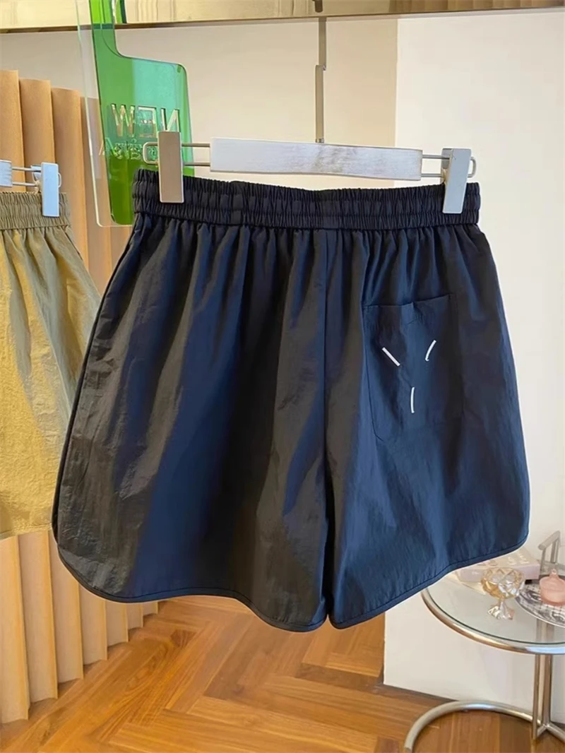 아이스 실크 빠른 건조 스포츠 반바지 여성 여름 얇은 높은 허리 슬리밍 작은 단어 커버 Drawstring 넓은 다리 핫 팬츠