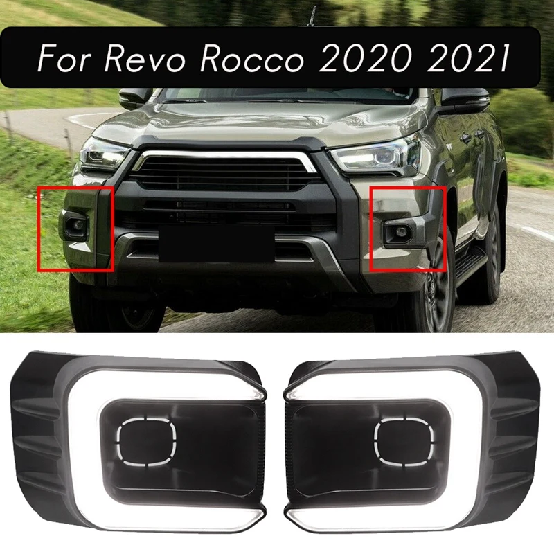 

For Hilux Revo Rocco 2020 2021 LED DRL Daytime Running Light With Turn Signal Bumper Fog Light Driving Lamp Black