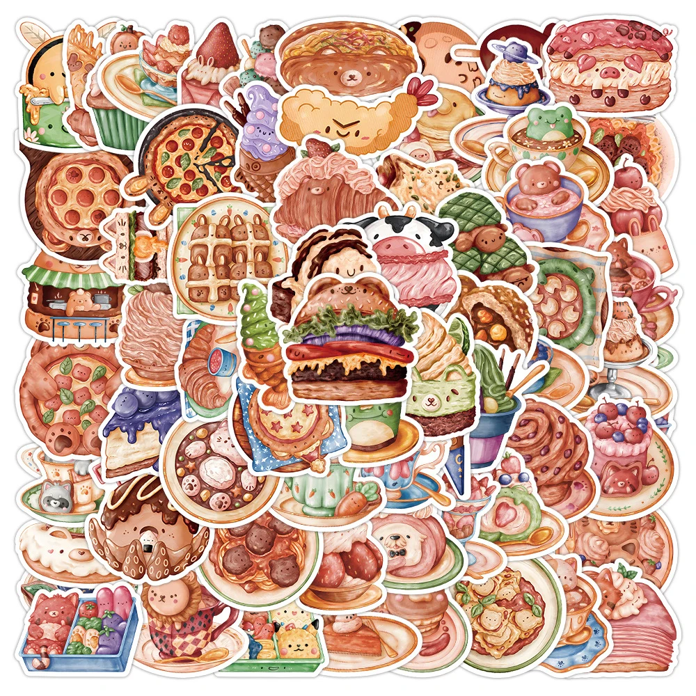 10/30/50/100pcs Funny Cute Animal Food Cake Fraffiti Stickers For Scrapbook Phone Stationery Kawaii Cartoon Sticker For Girl Kid