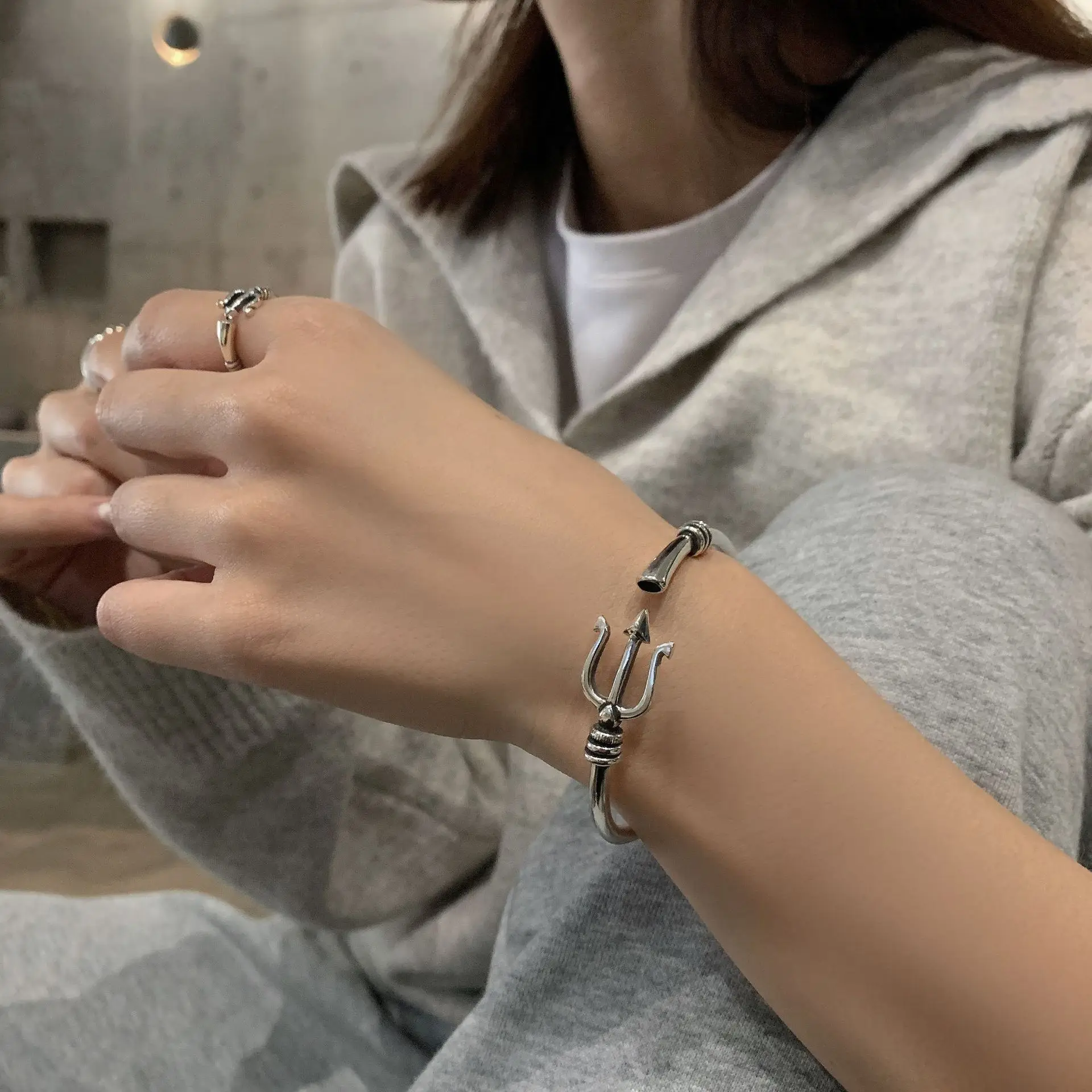 Promotion Poseidon Trident Design Retro Thai Silver Female Bangle Jewelry For Women Christmas Gifts No Fade 4
