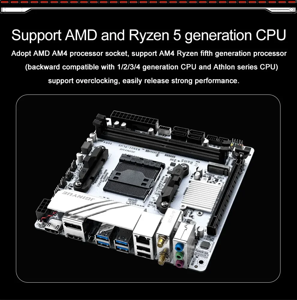 JGINYUE AMD AM4 ITX Motherboard supports Ryzen R3 R5 R7 R9 1