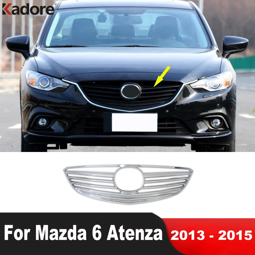 

Front Grille Grills Cover Trim For Mazda 6 M6 Atenza 2013 2014 2015 Chrome Car Center Racing Grid Mesh Molding Frame Accessories