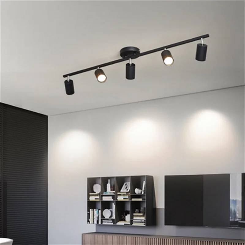 Ceiling Indoor 2M Kitchen Track Lighting Light Black LED GU10 Lamp 4 Spotlight 