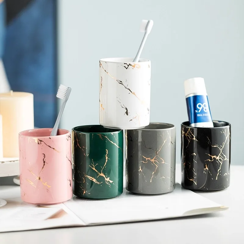 Minimalist Ceramic Mouthwash Cup Circular Toothbrush Holder Mug_voghion.com