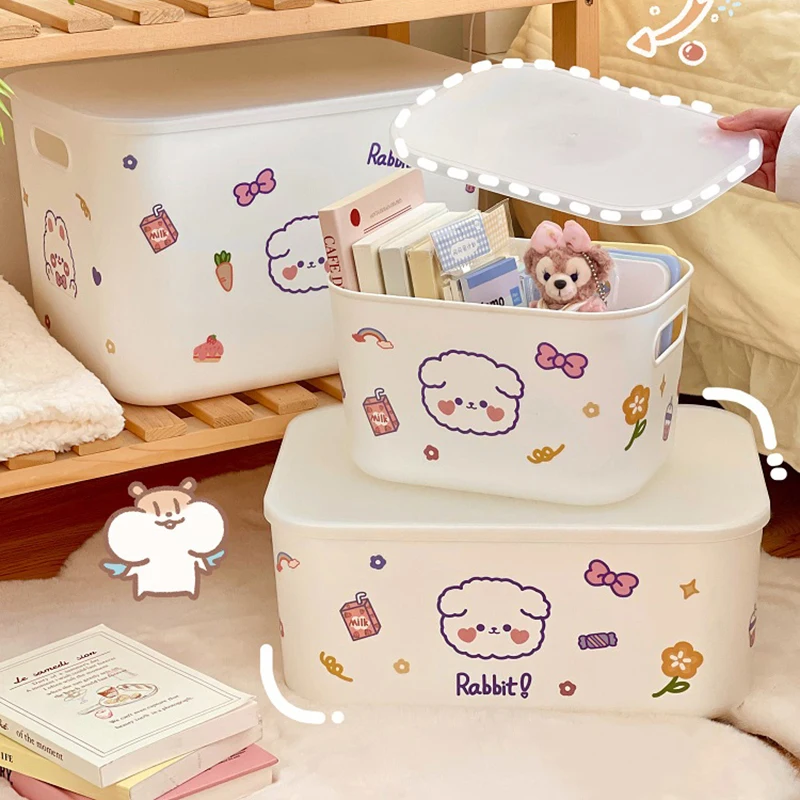 Cute Storage Organizer Kawaii Plastic Large Storage Box With Lids For  Cosmetics Clothes Books Snacks Home School Desk Organizer - AliExpress