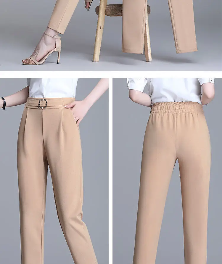 White Pants Women Elastic High-waisted Haren Pants Fashion Wild  Professional Suit Pants Office Ladies Trousers Black Khaki Pants - Pants &  Capris - AliExpress